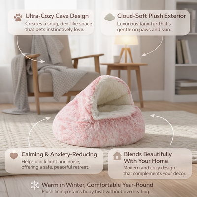 Plush Cave Bed: A Snuggly Little Hideaway for Happier, Calmer Pets
