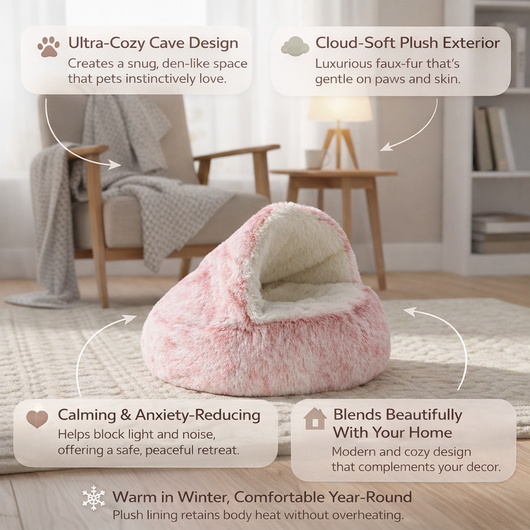 Plush Cave Bed: A Snuggly Little Hideaway for Happier, Calmer Pets